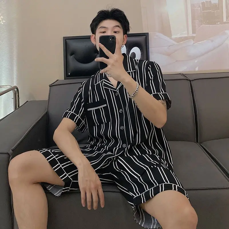 1 Ice Silk Pajamas Men's Summer Thin 2023 New Outwear Short Sleeve Summer Silk Home Furnishing Set