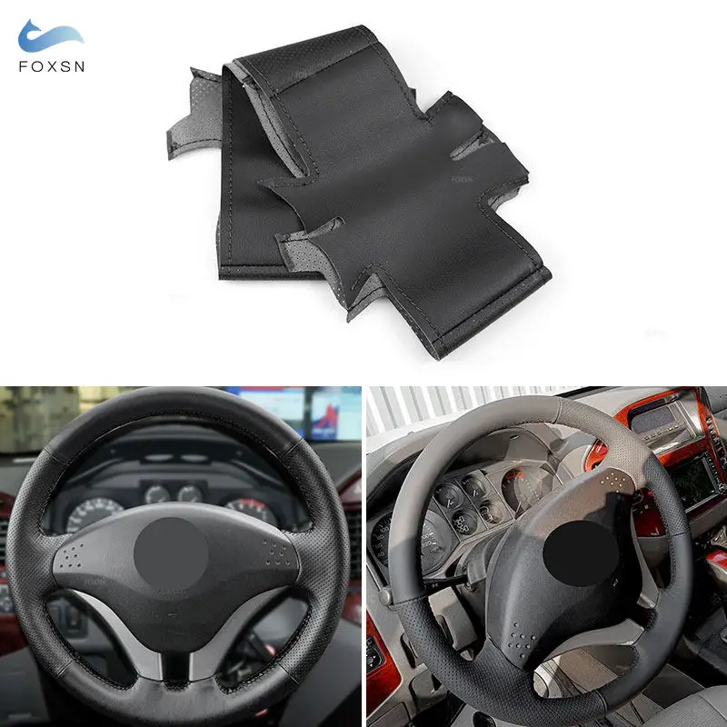 Black Perforated Leather Hand Stitched Steering Wheel Cover Trim Protective For Mitsubishi Pajero 2008 2009 2010 2011 V73 L200
