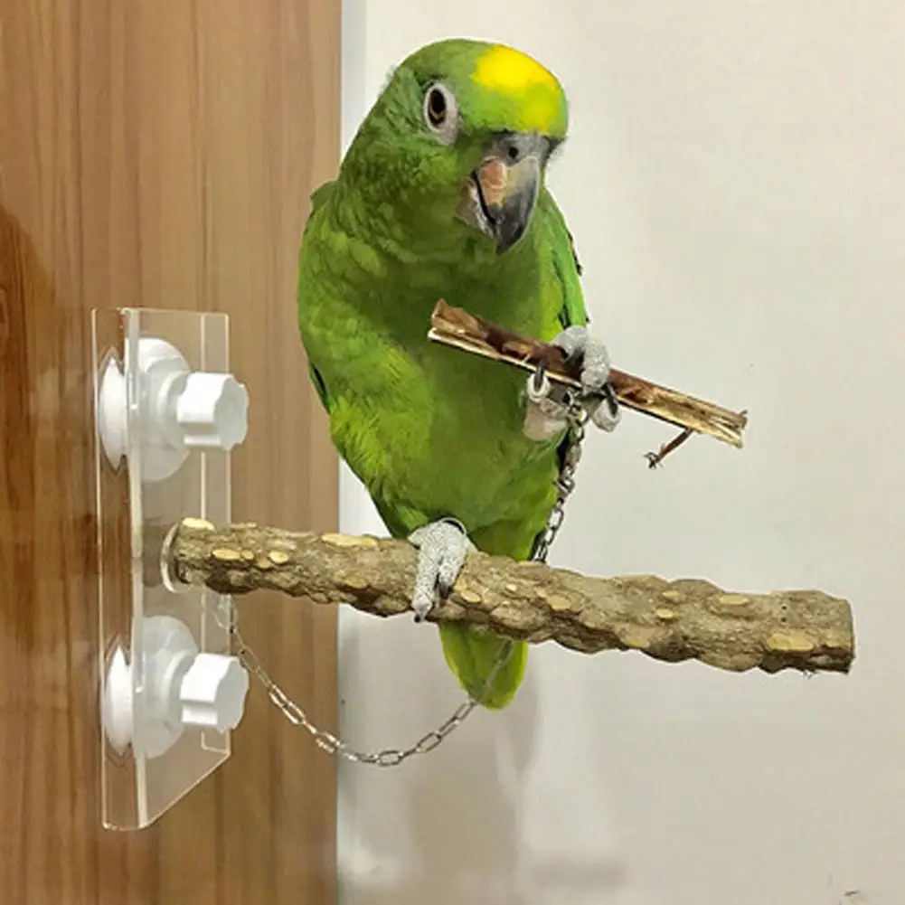 Bird Parrot Wooden Standing Stick Rack Suction Cup Shower Perch Bar Rod Bathing Toy Perches Cage Accessories Pet Supply