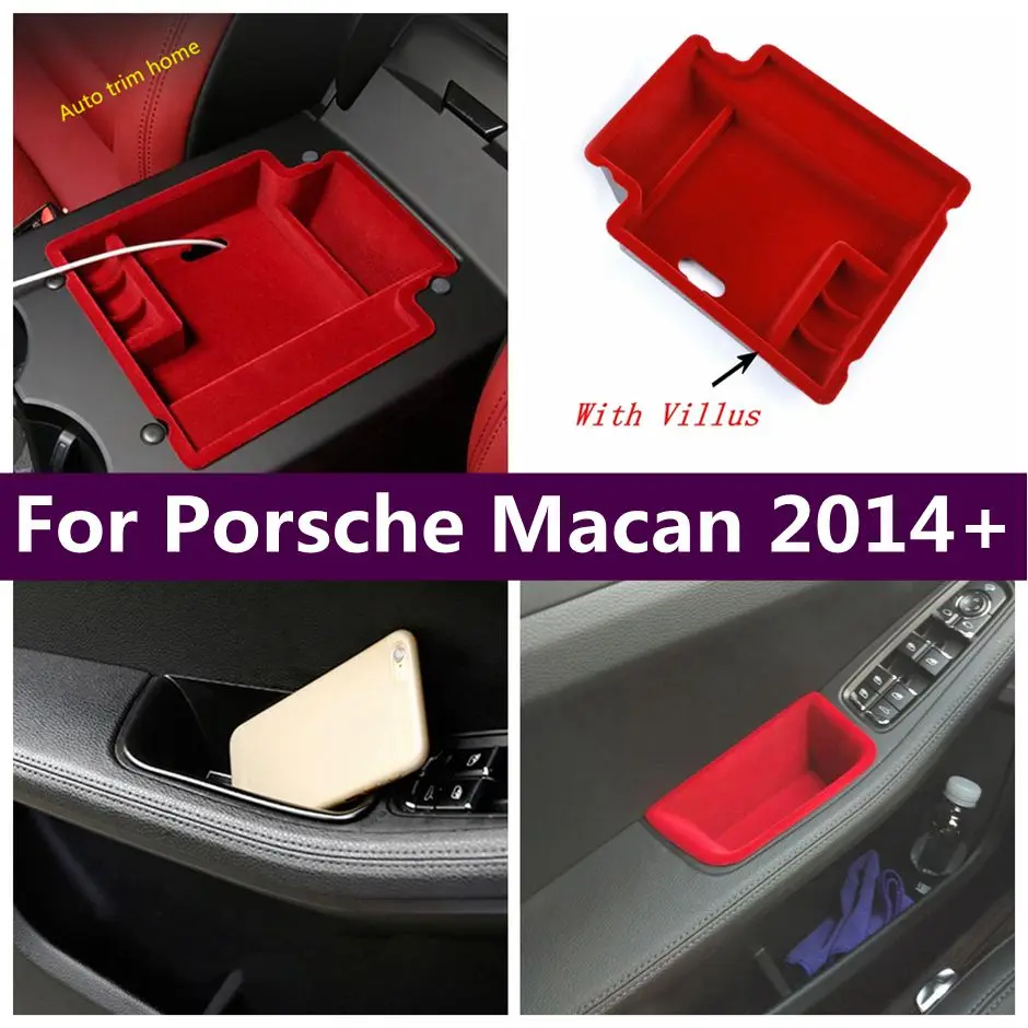 

Black / Red Armrest Box / Front Door Storage Container Multifunction Box Tidying Cover For Porsche Macan 2014 - 2023 Accessories