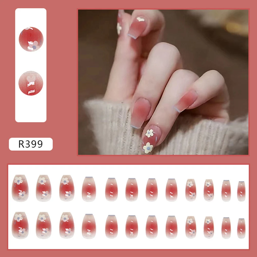 

Накладные ногти с белыми цветами, милые длинные накладные ногти, элегантная фотография, съемка времени, 24 шт., накладные ногти SANA889