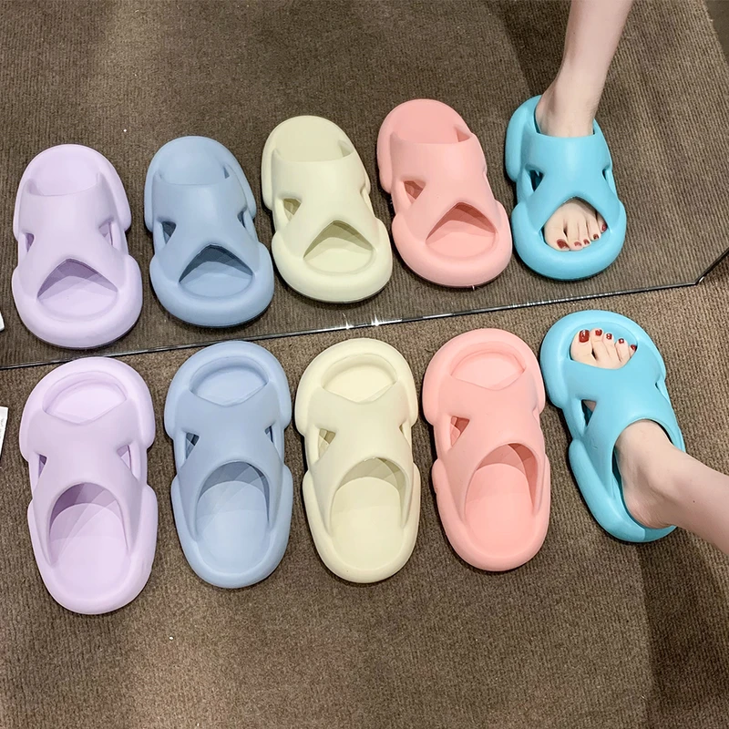 

New Women's Soft Bottom Slippers Fashion Cross Band Summer Beach Shoes Anti-slip Thick Bottom Flat Heel Casual Bathroom Slippers