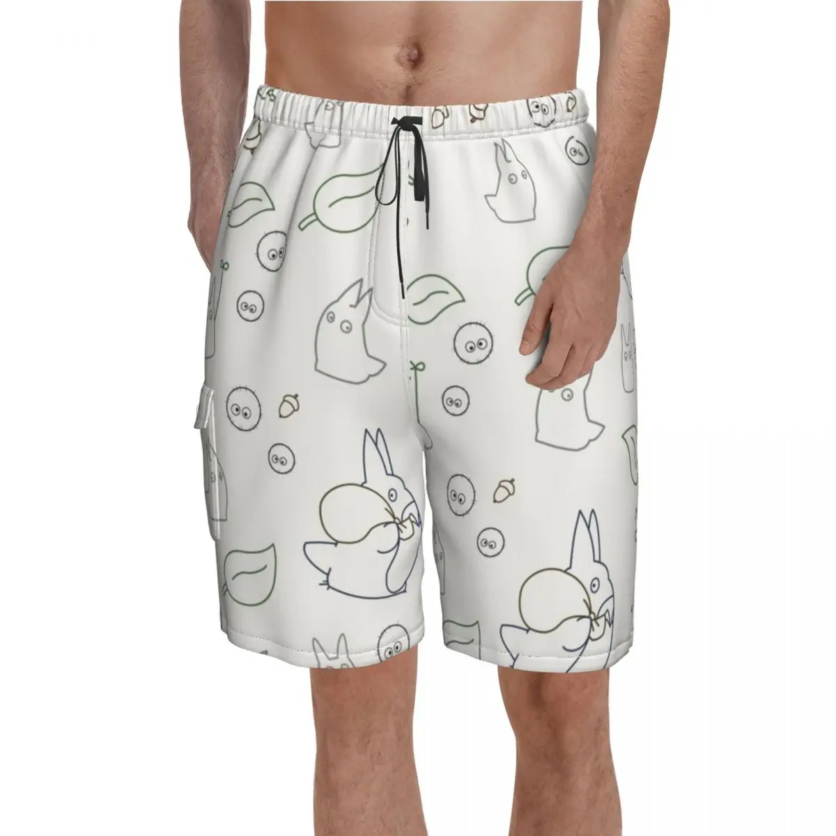 

My Neighbour Totoro Board Shorts Japanese Anime Beach Shorts Elastic Waist Pattern Print Swim Trunks