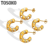 tofflo stainless steel pearl zircon c shaped spring earrings womens 18k gold plated fashion earrings bsf601 2