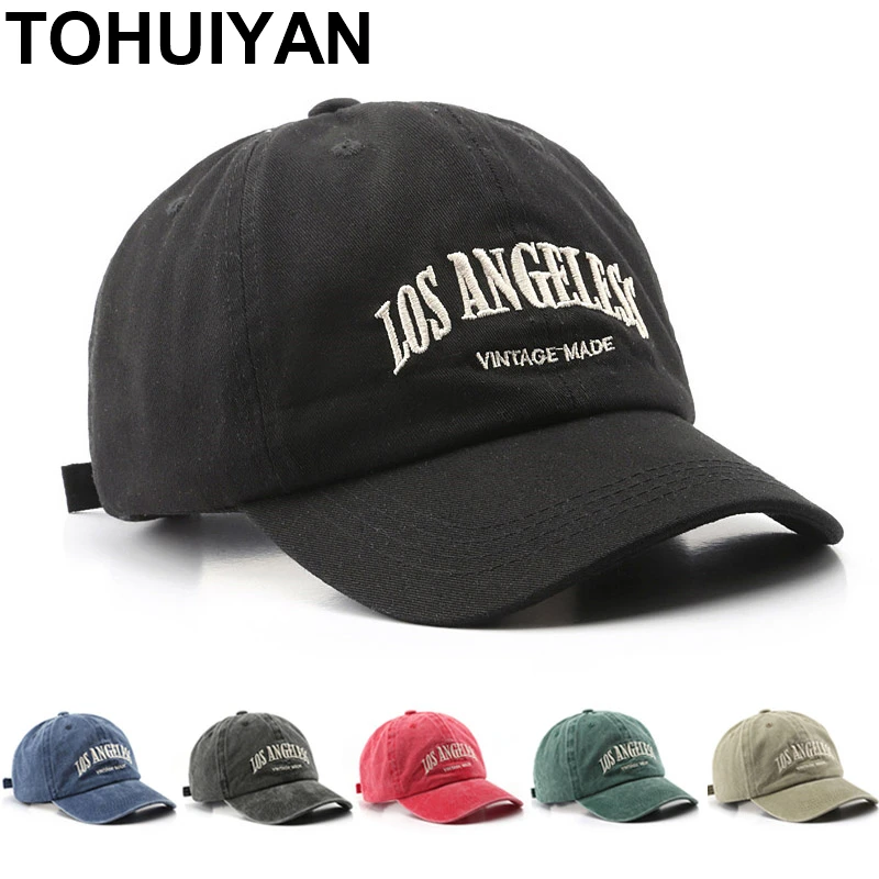 

TOHUIYAN Los Angeless Embroidered Baseball Cap Low Profile Washed Dad Hats Curved Visor Adjustable Street Caps for Men Women