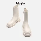 Женские ботильоны челси на плоской подошве ZA, модные ботинки до середины икры на молнии, синие, белые, Осень-зима 2021