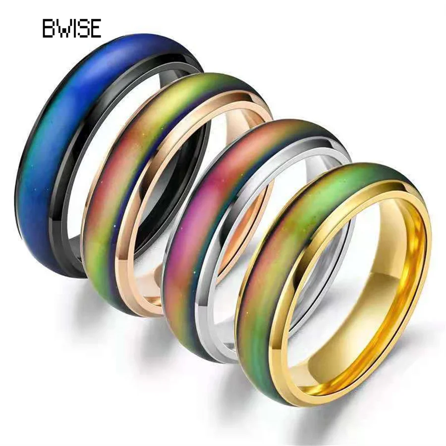 

BWISE Changing Color Rings Stainless Ring Mood Emotion Feeling Temperature Rings For Women Men Couples Rings Tone Fine Jewelry