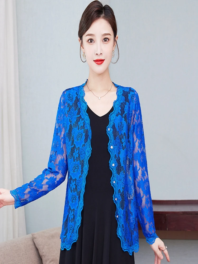 

Spring Breaker For Women Long Sleeve Solid Loose Thin Jackets 2023 New Summer Ladies Fashion Lace Joker Button Lace Coats