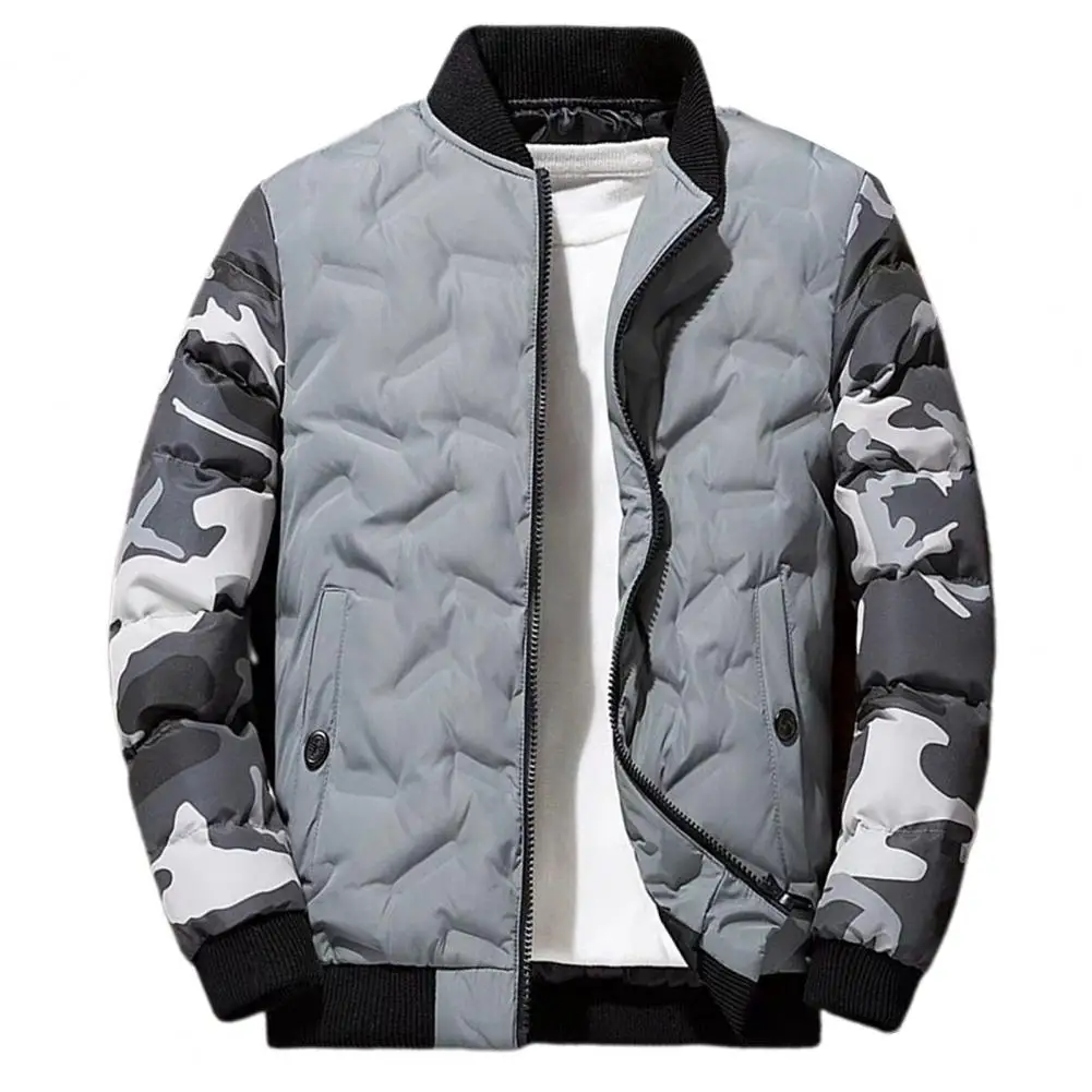 Winter Men Baseball Jacket Camouflage Patchwork Stand Collar Japanese Style Slim Fit Cotton Padded Outwear Coat Streetwear