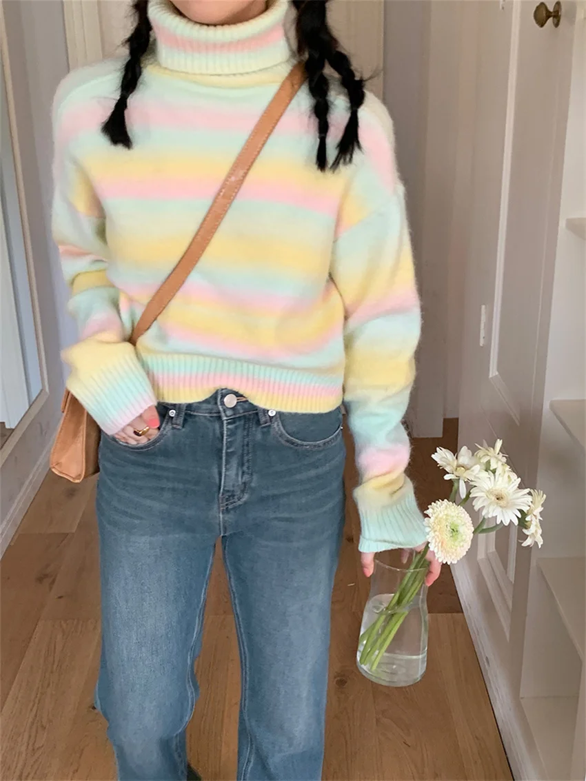 Свитер Женский вязаный Повседневный с воротником-хомутом на осень