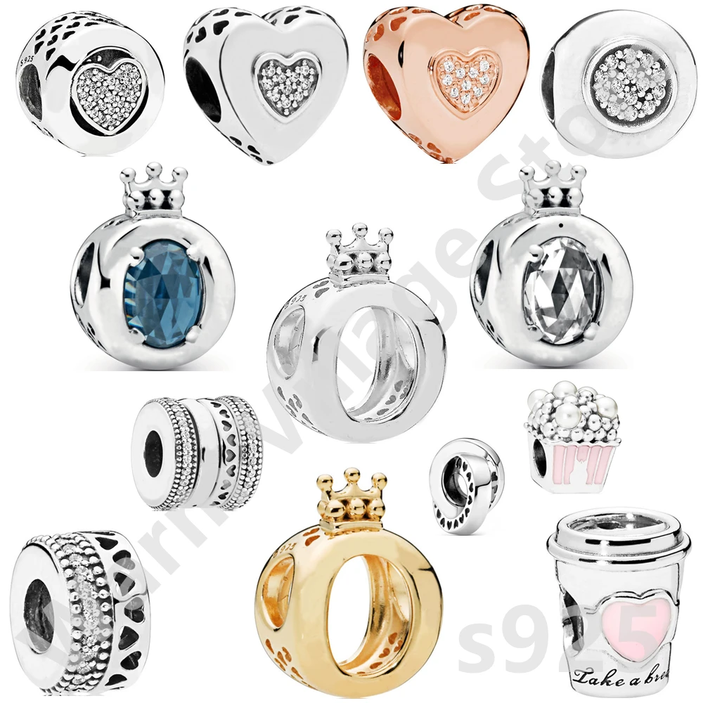

925 Silver Original Charm Lady Globe Bracelet Crystal Heart-shaped Crown Cup Fashion Classic Pendant Beads