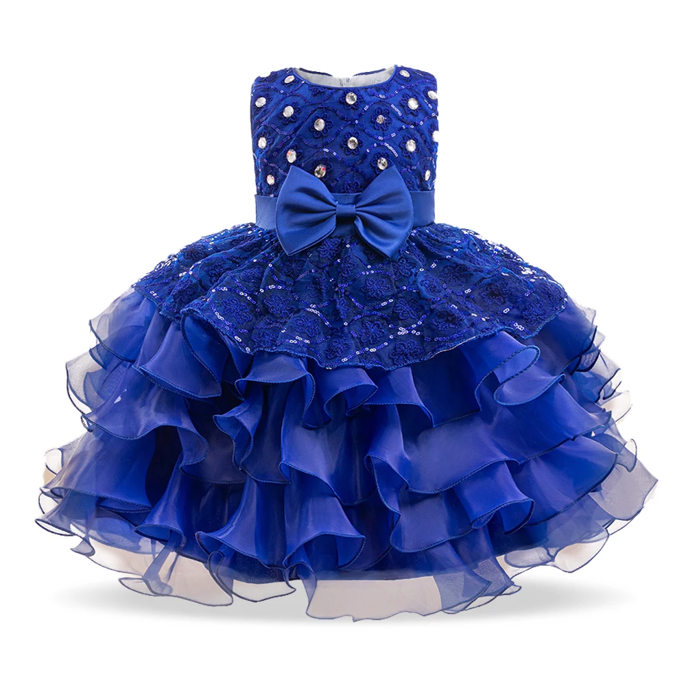 Платья для девочек на день рождения детей с бисером королевский синий элегантный