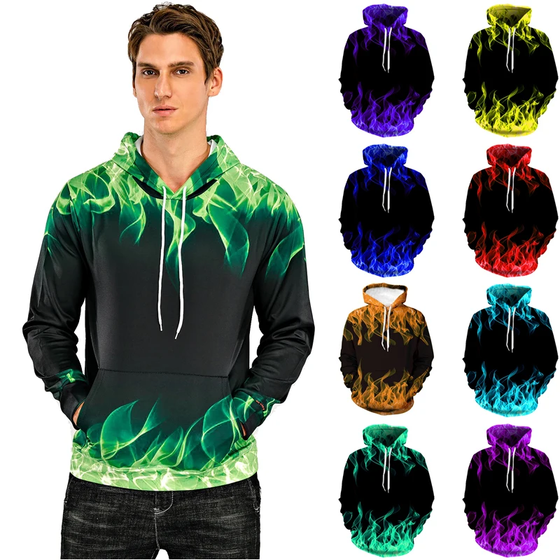 

Men's Unisex Plus Size Pullover Hoodie Colorful Sweatshirt 3D Flame Print Hooded Causal Daily Hoodies Sweatshirts Streetwear