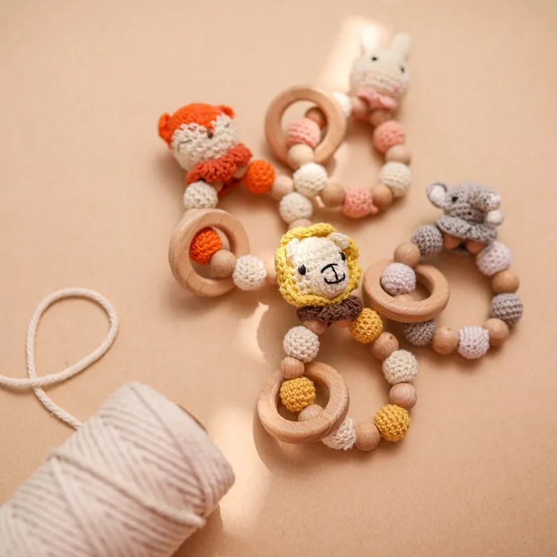

1Pc Baby Wooden Crochet Rattle Teether Rabbit Rattle Baby Mobile Play Gym Newborn Educational Toy Gifts Newborn Gifts Baby Goods