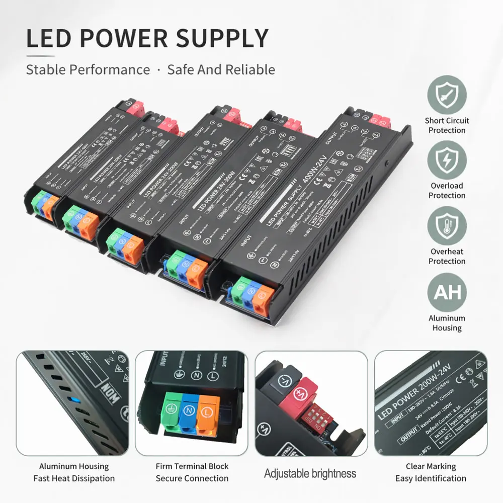 Фото Диммируемый LED-блок питания с 2/4-позиционным DIP-переключателем для регулировки яркости, трансформатор для LED-освещения 60W/100W/200W/300W/400W, драйвер 12V 24V №3