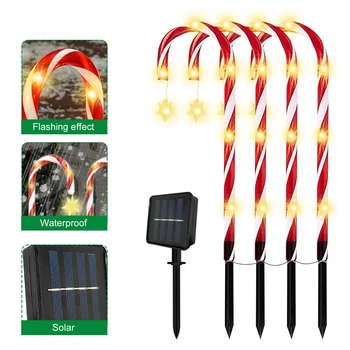2023 Christmas Solar Candy Cane Lights Pathway Markers Outdoor Garden Christmas Decor Candy Canes Ornaments for Xmas Decor 8pcs 2