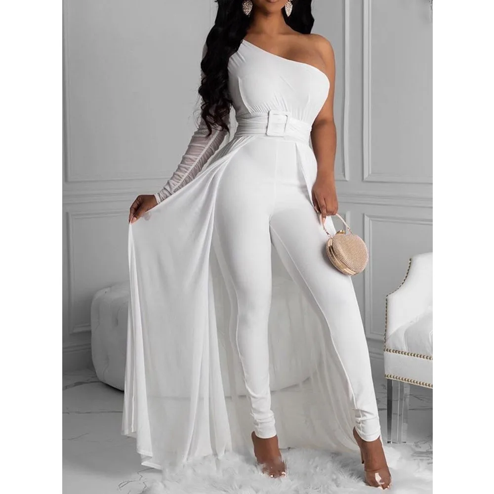 

Women's Jumpsuit Solid Color Off Shoulder Sexy Slim Fit White Pencil Pants Jumpsuit Kim Kardashian Style Spring Summer 2022 New