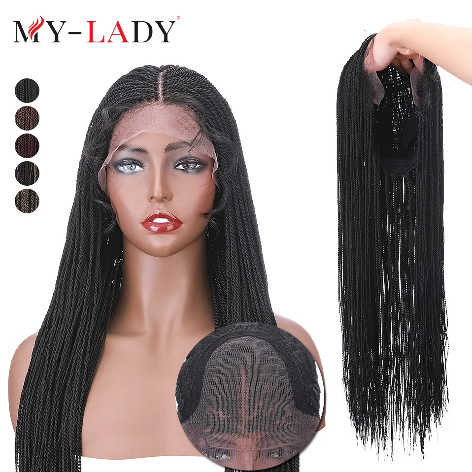 My-Lady 30inches Synthetic Braided Wigs With Baby Hair Afro For Black Woman People African Lace Front Wig Frontal Box Braid