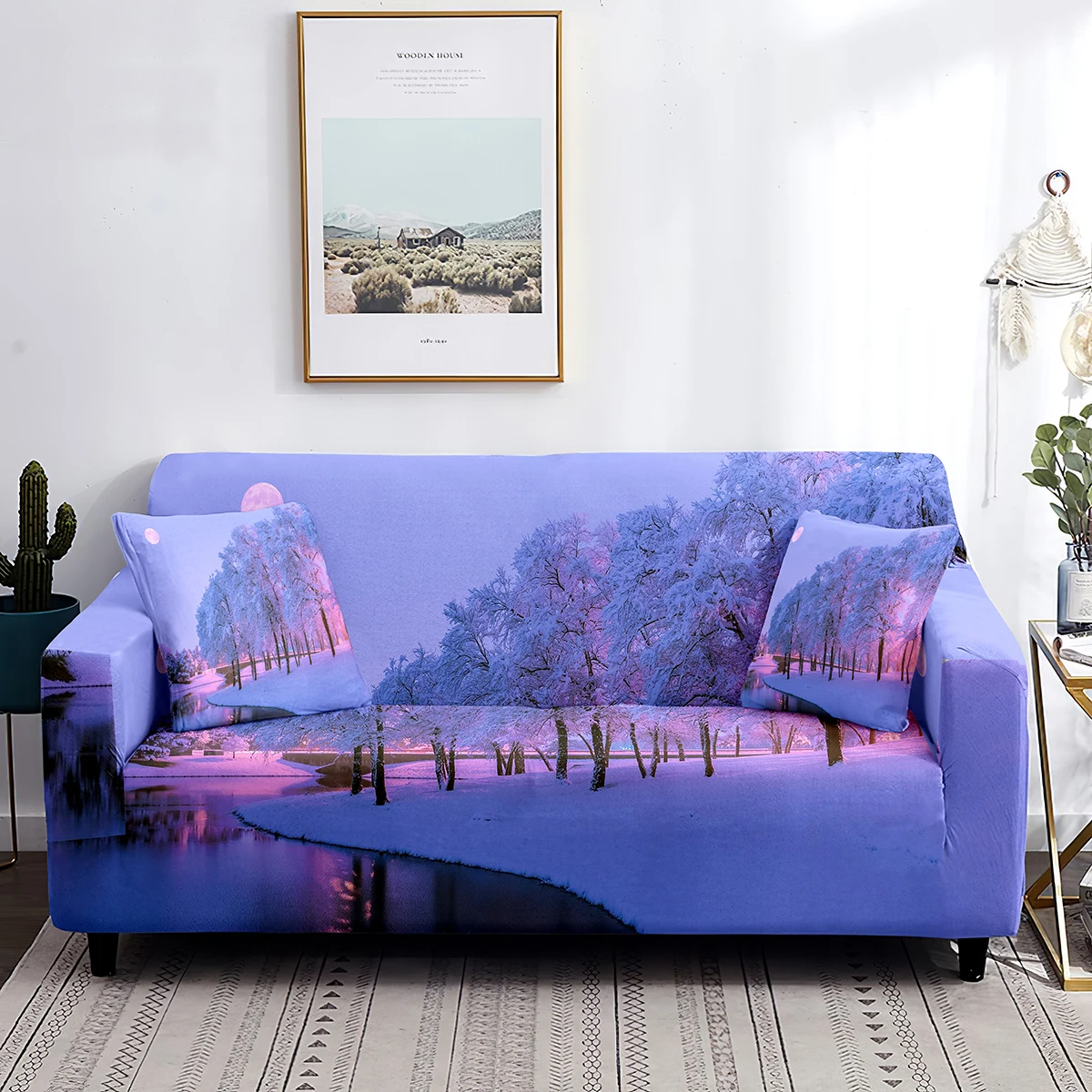

Winter Sofa Cover Fantasy Forest Snow Scene Print Elastic Couch Cover All-Wrapped Washable Furniture Protector From Dust Stain