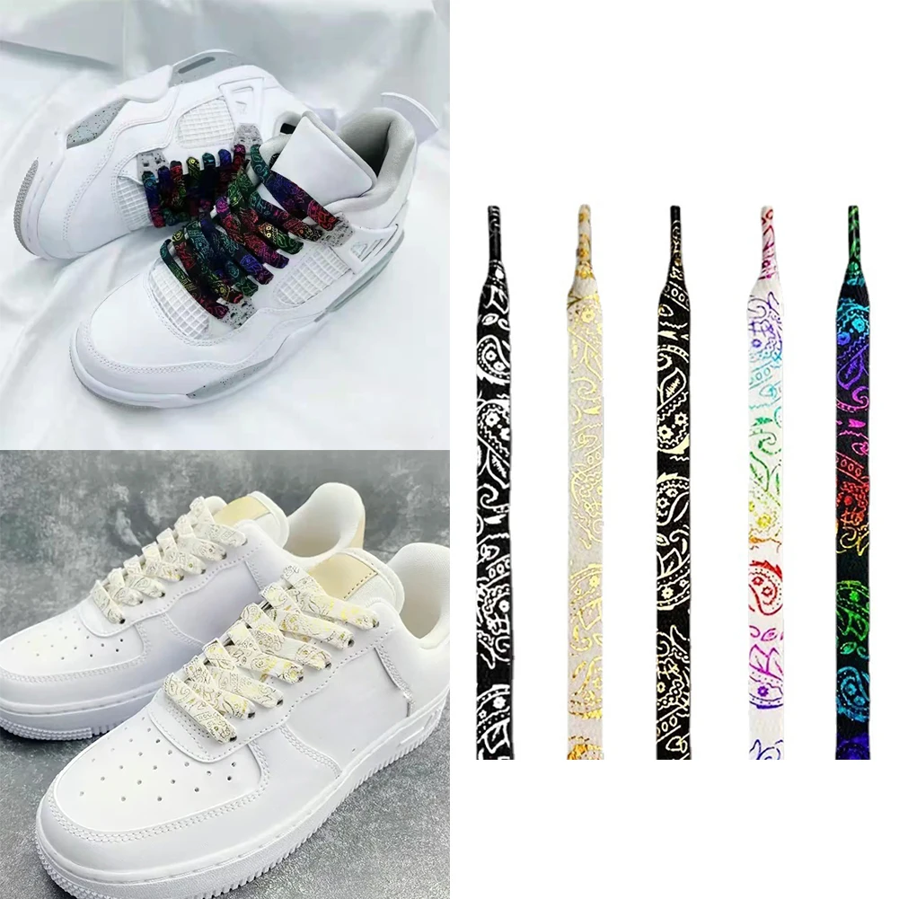

High Quality Cashew Flowers Shoelaces 120/140/160 Cm Women Men Red Black Blue Hand-painted Sports Casual Basketball Shoes Laces