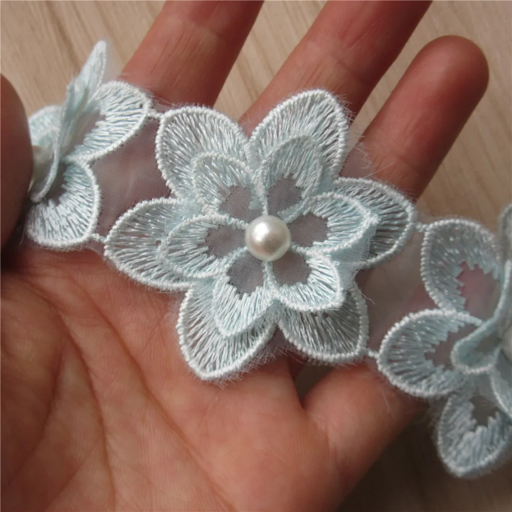 1 ярд синий цветок жемчуг вышитая бисером кружевная отделка женская одежда