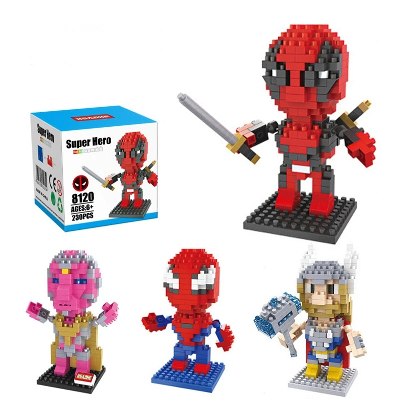 

Disney Movie assembly buildding blocks Bricks Deadpool Spiderman Thor Anime Mini Action Figures Educational Toys kids Gifts