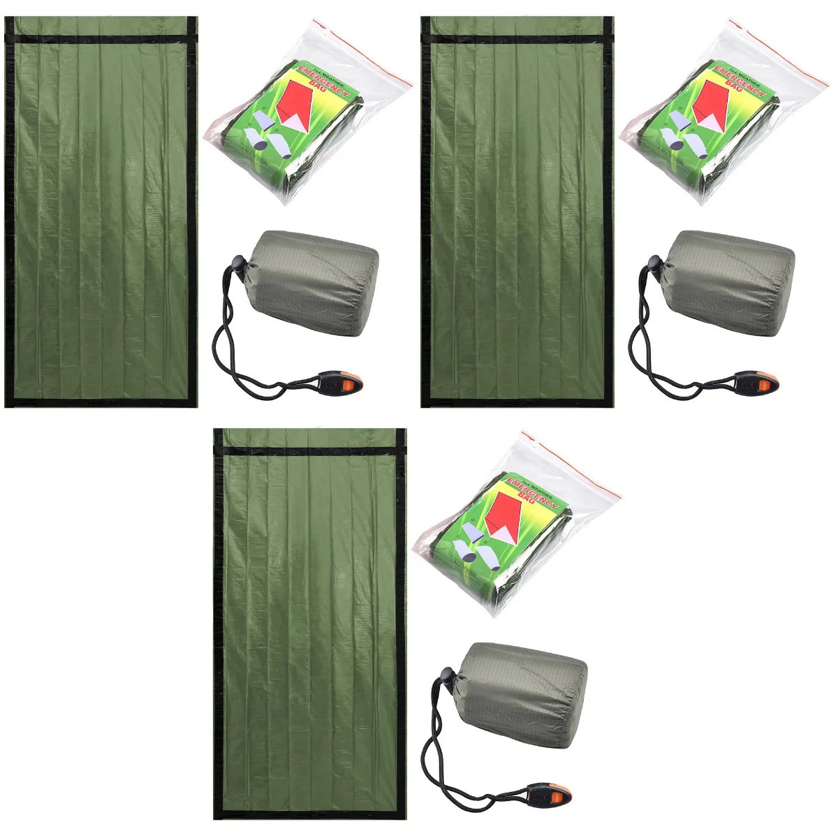 

3 шт. аварийный спальный мешок, алюминиевый пленочный коврик, коврик для кемпинга, сохраняющее Тепло одеяло