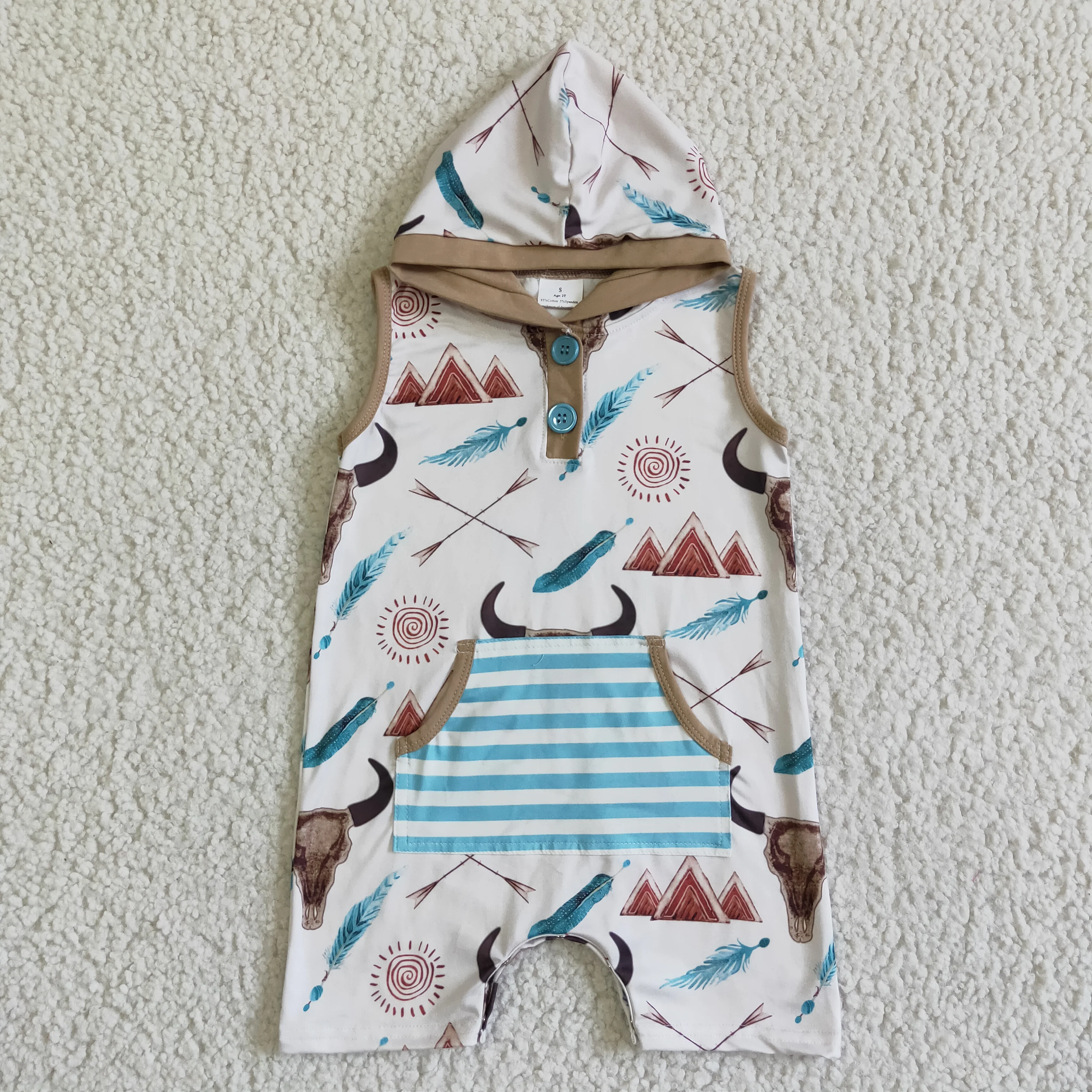 

boy sleeveless hoodie jumpsuit infants baby cow print romper with stripes pocket