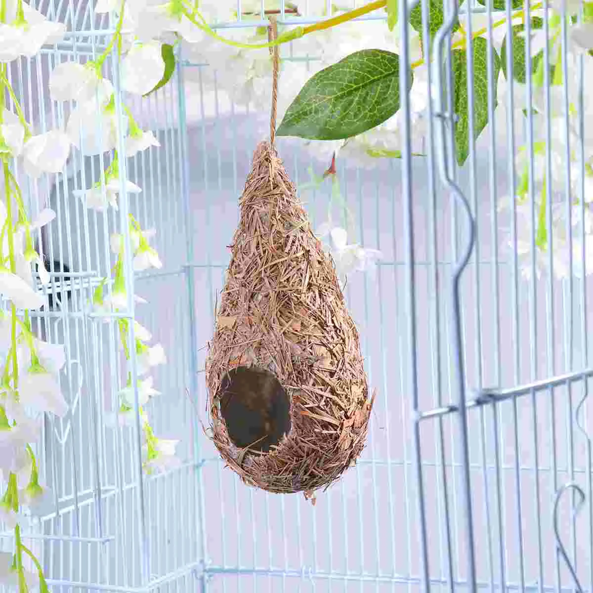 

Birdfor House Houses Straw Hanging Birds Outside Grass Hummingbird Supplies Handwoven Perch Woven Cage Outdoors Parrot