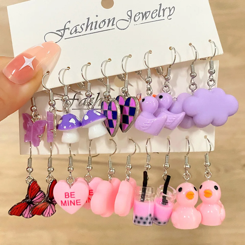 

Cartoon Earrings For Kids Pendant Drop Glazed Earring Creative Butterfly Cloud Little Duck Earrings Children's Interest Party yc