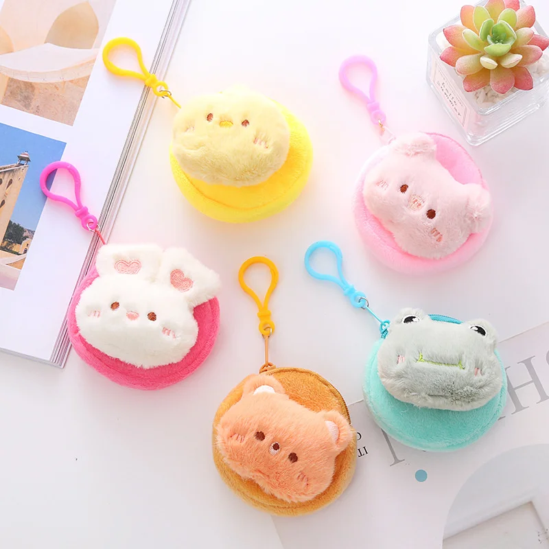 

Kawai Mini Coin Purse Candy Color Rabbit Bear Frog Plush Cartoon Animal Money Coin Bags Student ID Card Credit Card Storage Bags