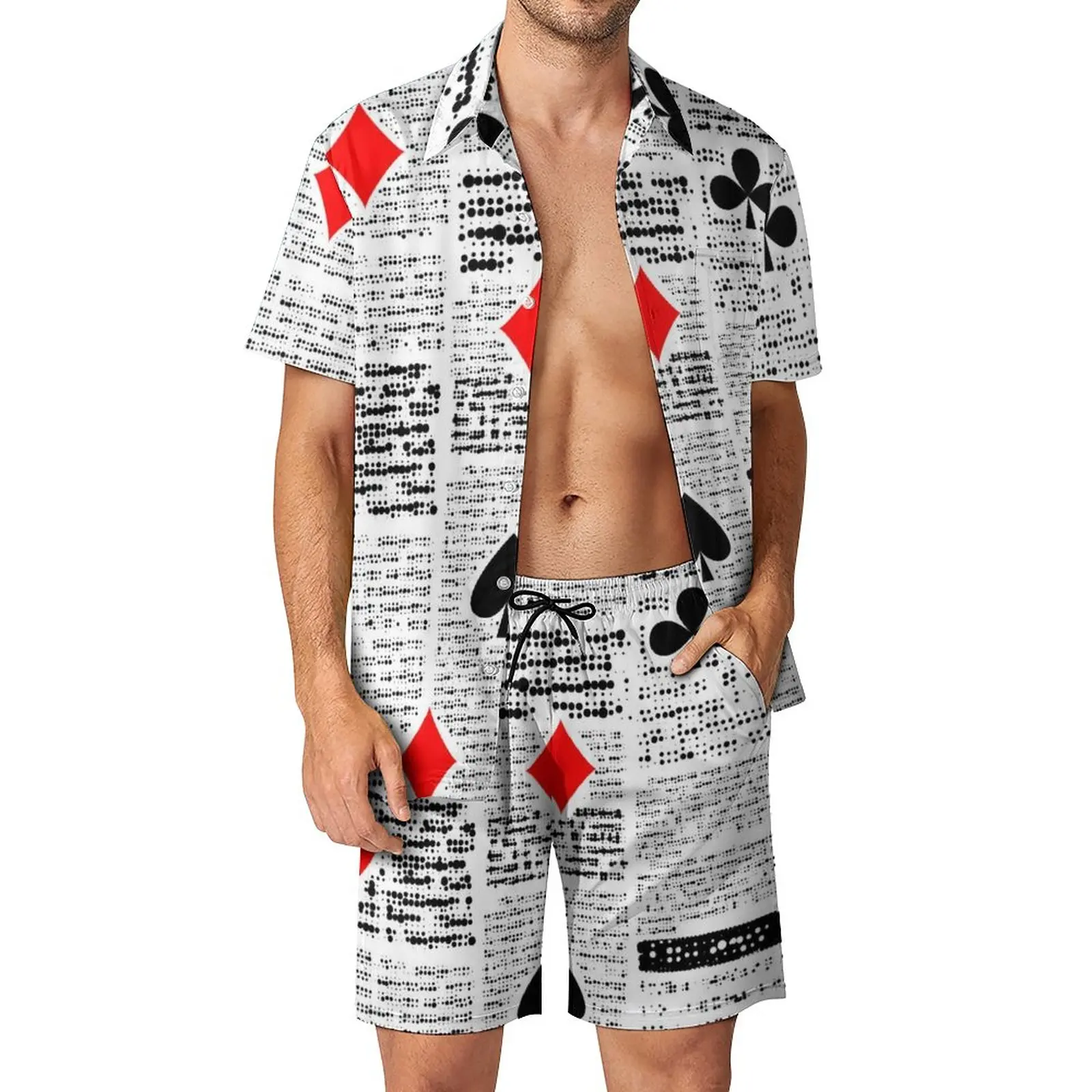

Poker Print Men Sets Funny Newspaper Trending Casual Shirt Set Short Sleeve Graphic Shorts Summer Beach Suit Plus Size