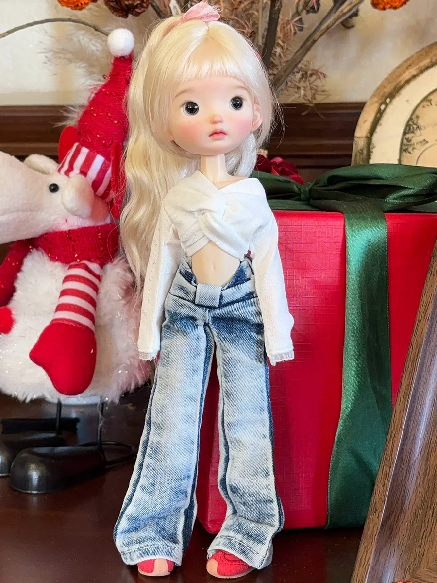 Фото Комплект одежды для кукол BJD в масштабе 1/6: джинсовые брюки с бантом [микро-клеш], укороченная рубашка с длинными рукавами для моделей ob22, ob24, для самостоятельного изготовления игрушек №4