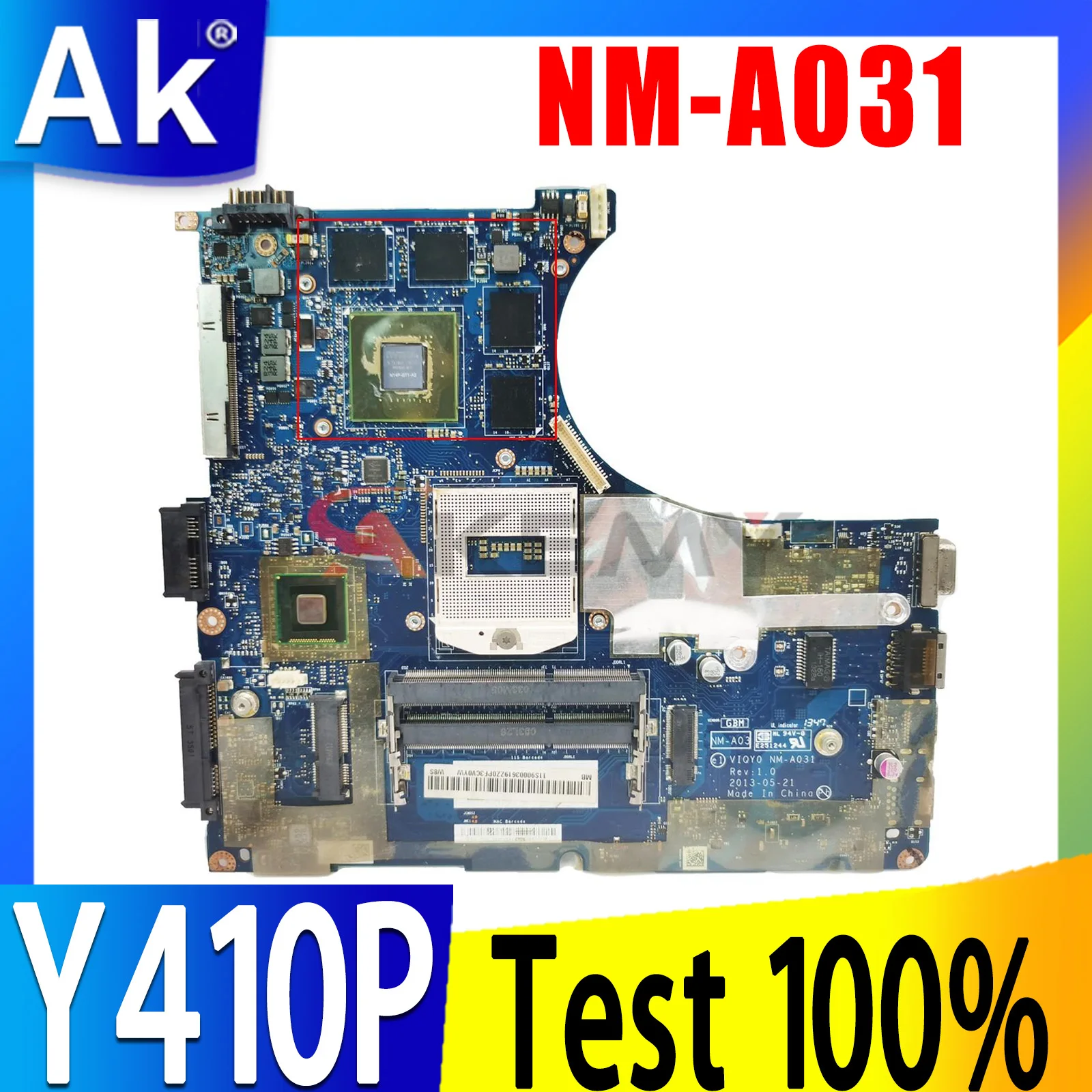 

For Lenovo Y410P Y430P Laptop Motherboard VIQY0 NM-A031 Motherboard PGA947 HM87 GPU GT750 GT755 GT850 2GB Tested 100% working