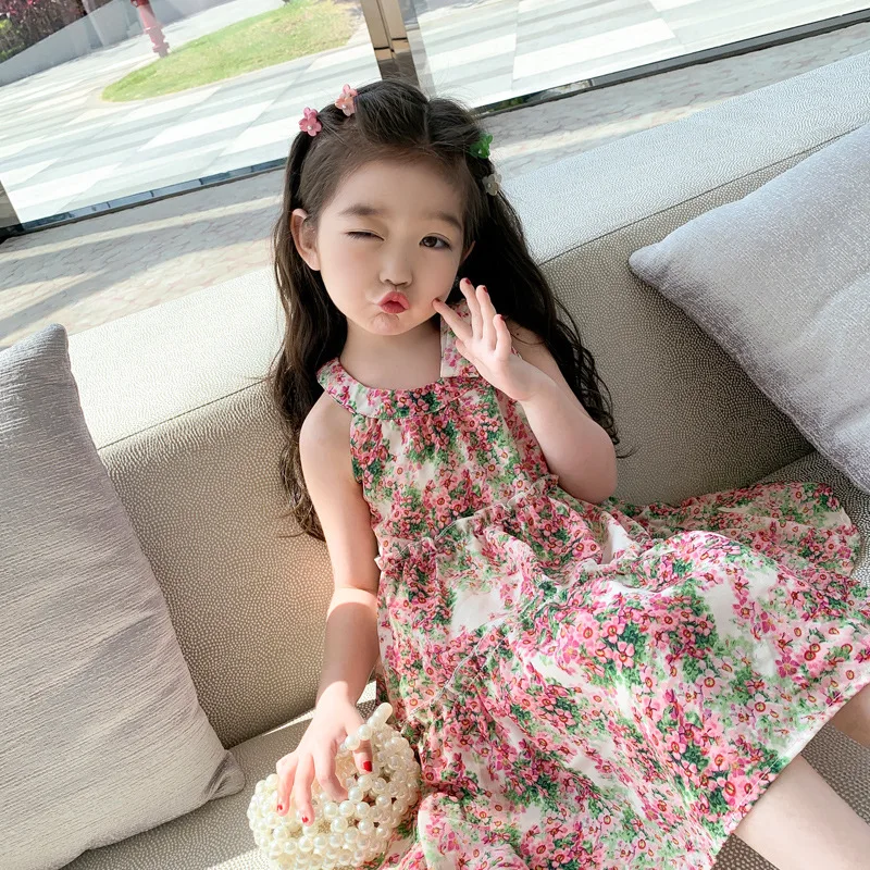 

Sweet Girls Dresses 2023 Summer New Girls Sleeveless Floral Dress Birthday Party Princess Dress Vestidos Age 2-7 Years