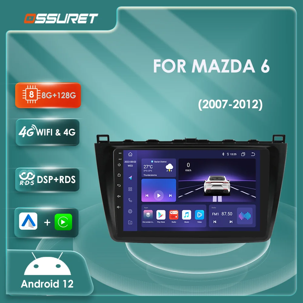 

2din Android 12 Car Radio GPS Stereo Multimedia Player For Mazda 6 2007-2012 autoradio 4G Navi Carplay dsp rds 9inch head Unit