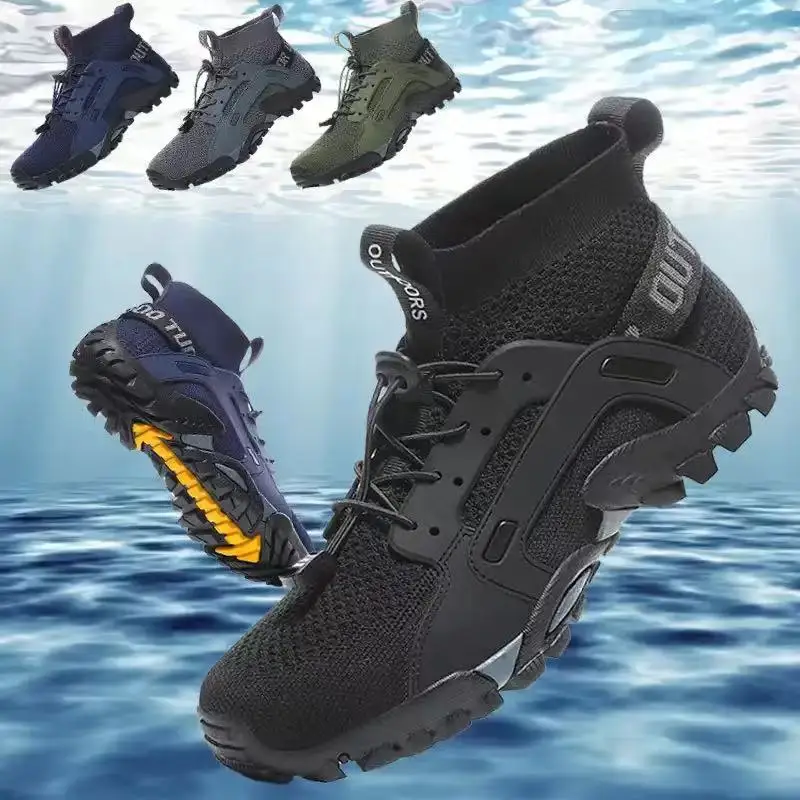Men High-Top Wading Shoes Women Barefoot Upstream Water Shoes Outdoor Camping Sneakers Elastic Breathable Sports Sneakers New