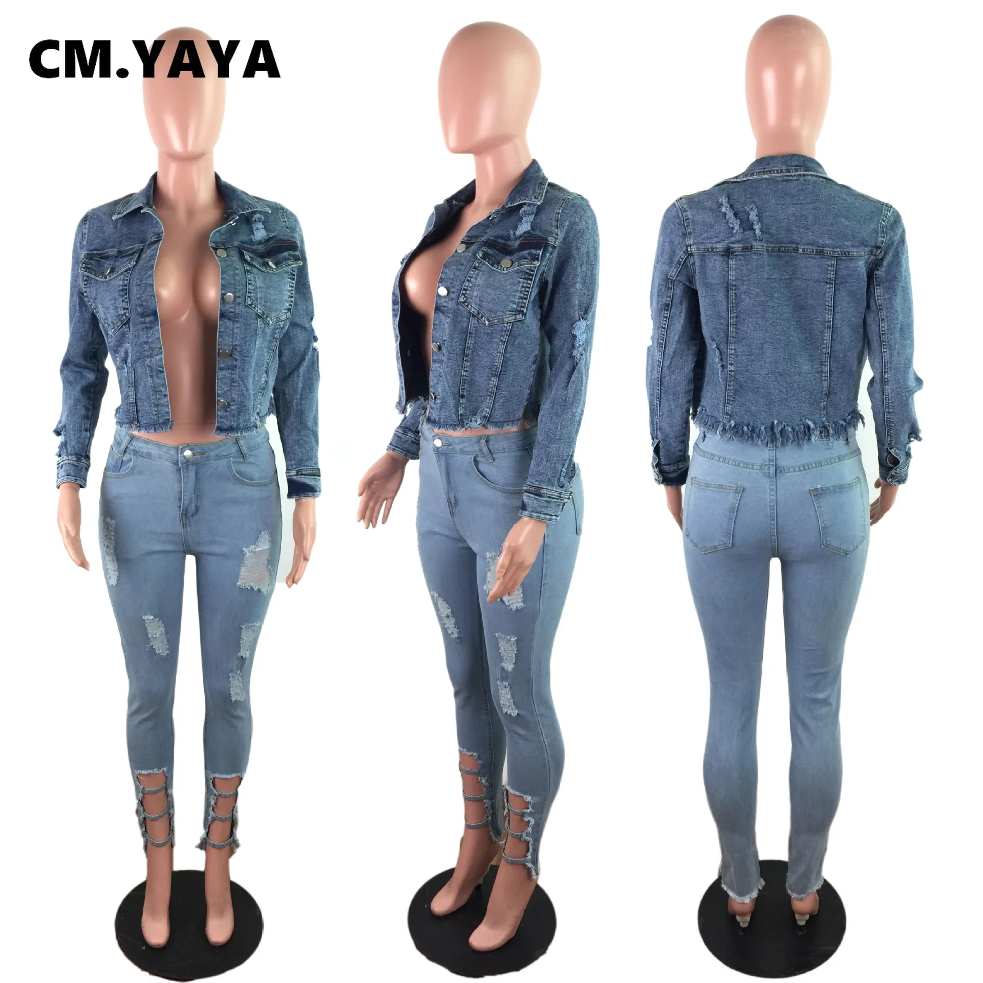 Женское джинсовое пальто CM.YAYA aumumn повседневное с длинными рукавами куртка