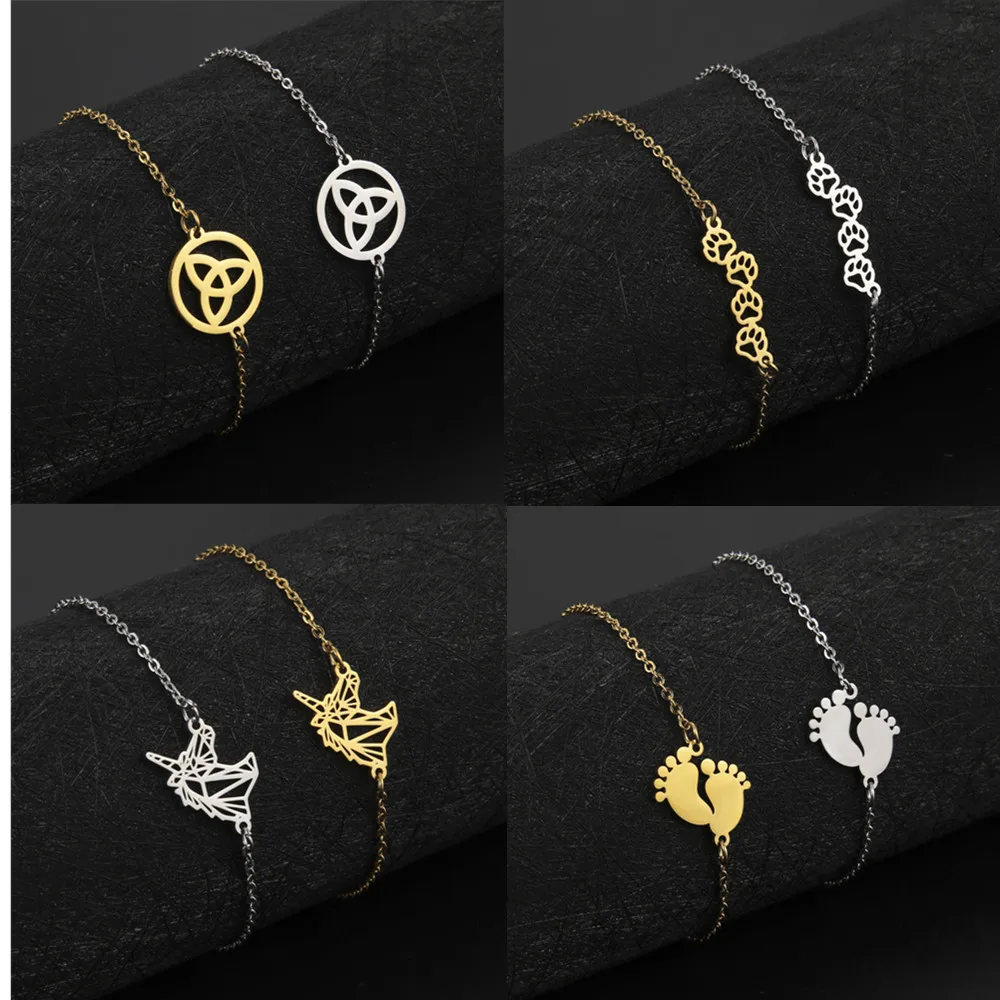 

Gold Color 21cm Animal Unicorn Ankle Bracelets Hollow Witch Celtic Knot Pendant Foot Chain For Women Men Anklet Jewelry Gifts