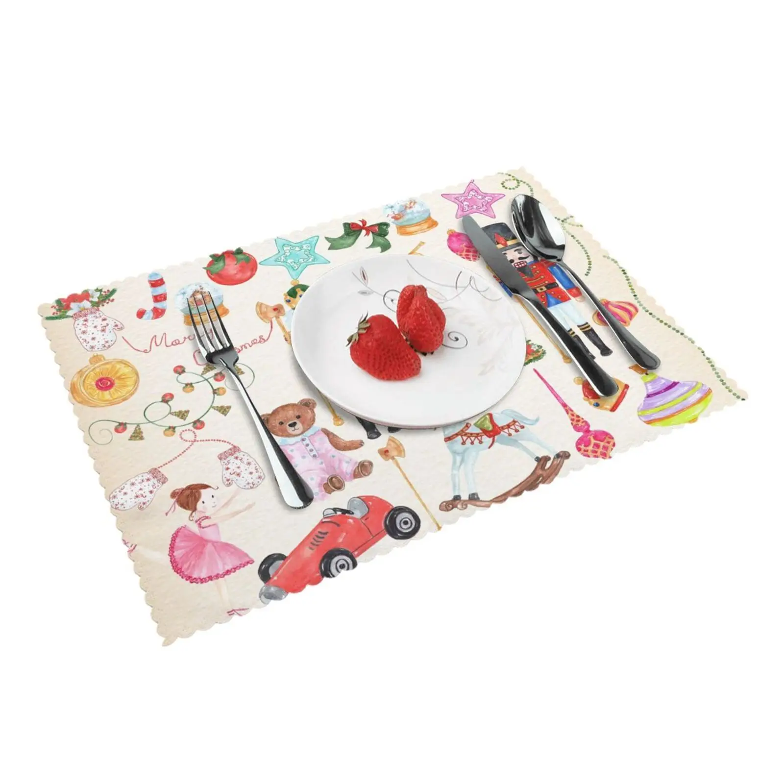 

Nutcracker Polyester Placemat Kitchen Accessories Christmas Christmas Single Side Printed 12x18 Inch Heat Resistance Set of 4