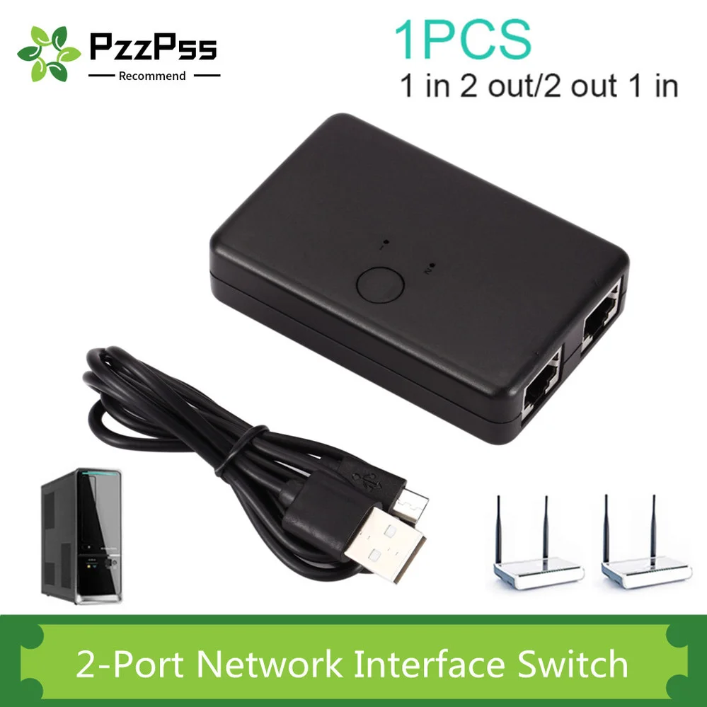 PzzPss 2 Ports RJ45 CAT6 LAN HUB Network Switch Box Selector For Laptop In 1 Out Ethernet Cable Splitter Connector |