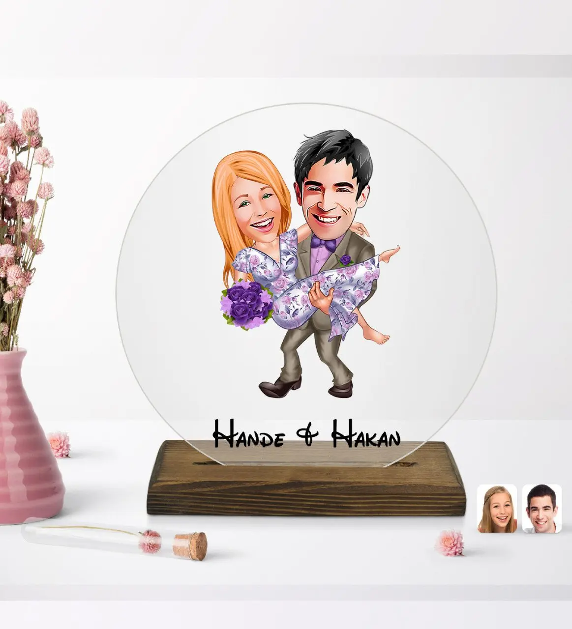 

Personalized valentine cartoon round wooden stand Biblo-56 with customized