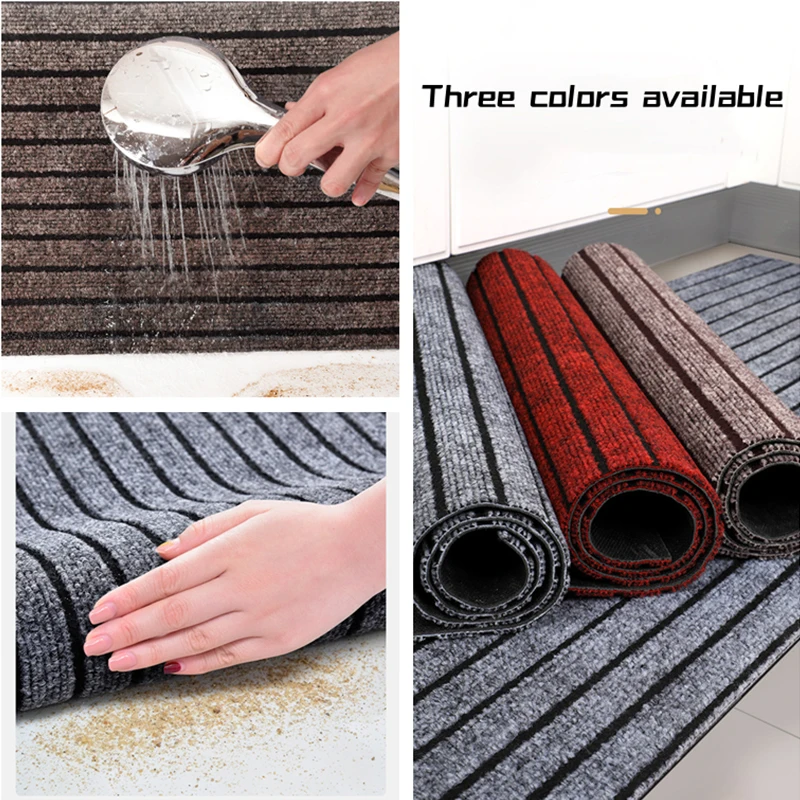 Утолщенный длинный кухонный коврик противоскользящие полосатые серые