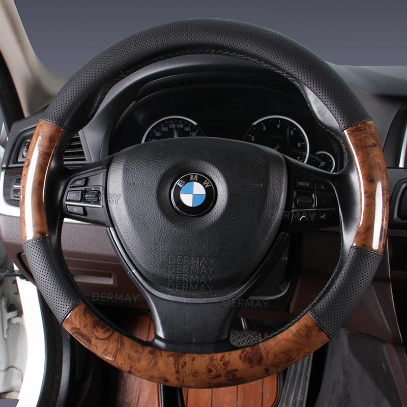 New Wood Grain Car Steering Wheel Cover PU Leather Luxury Auto Steering Wheel Protector 38CM/15