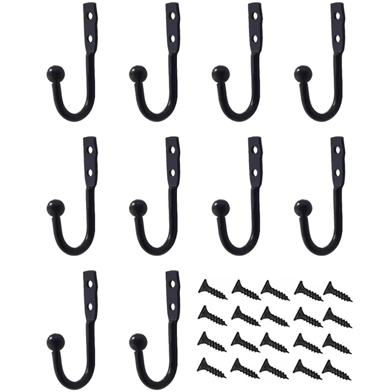 

10 Units Bathroom Accessories Door Hooks for Towel Black Iron Metal Wall Hooks Mounted Cabinet Coat Hanger for Clothes Hanging