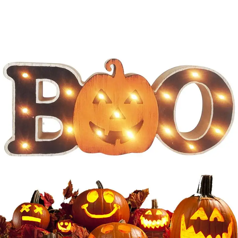 

Halloween Table Boo Sign Durable & Long Lasting Wooden Halloween Pumpkin Light Up Sign Party Decor For Tabletop Desktop Windows