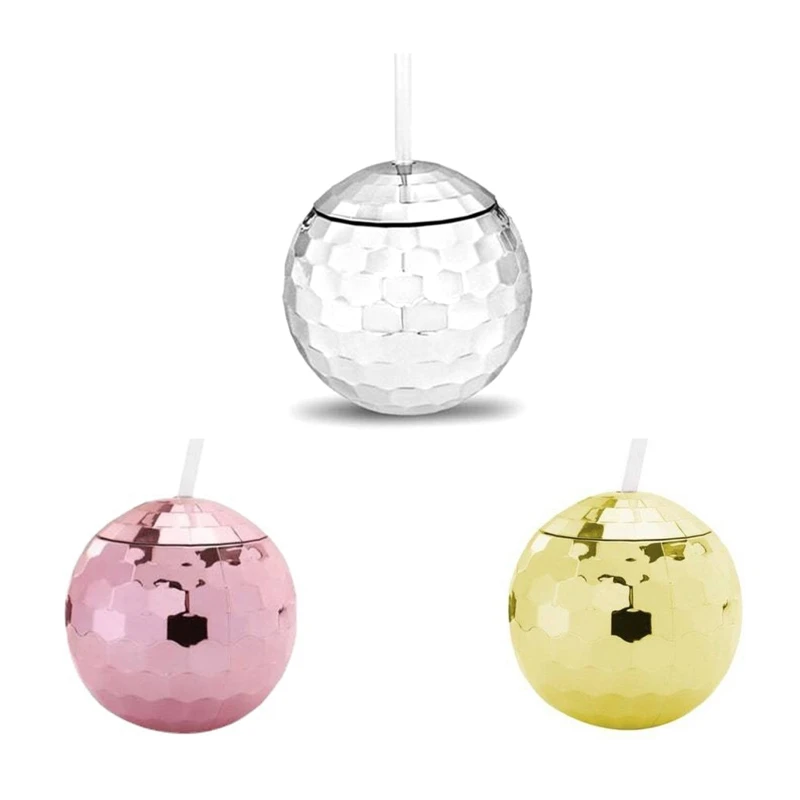

F2TC 4x Disco Drinking Cups with Lid & Straw Disco Flash Ball Cocktail Cup Tumbler Plastic Disco Party Cup for Party Drinking