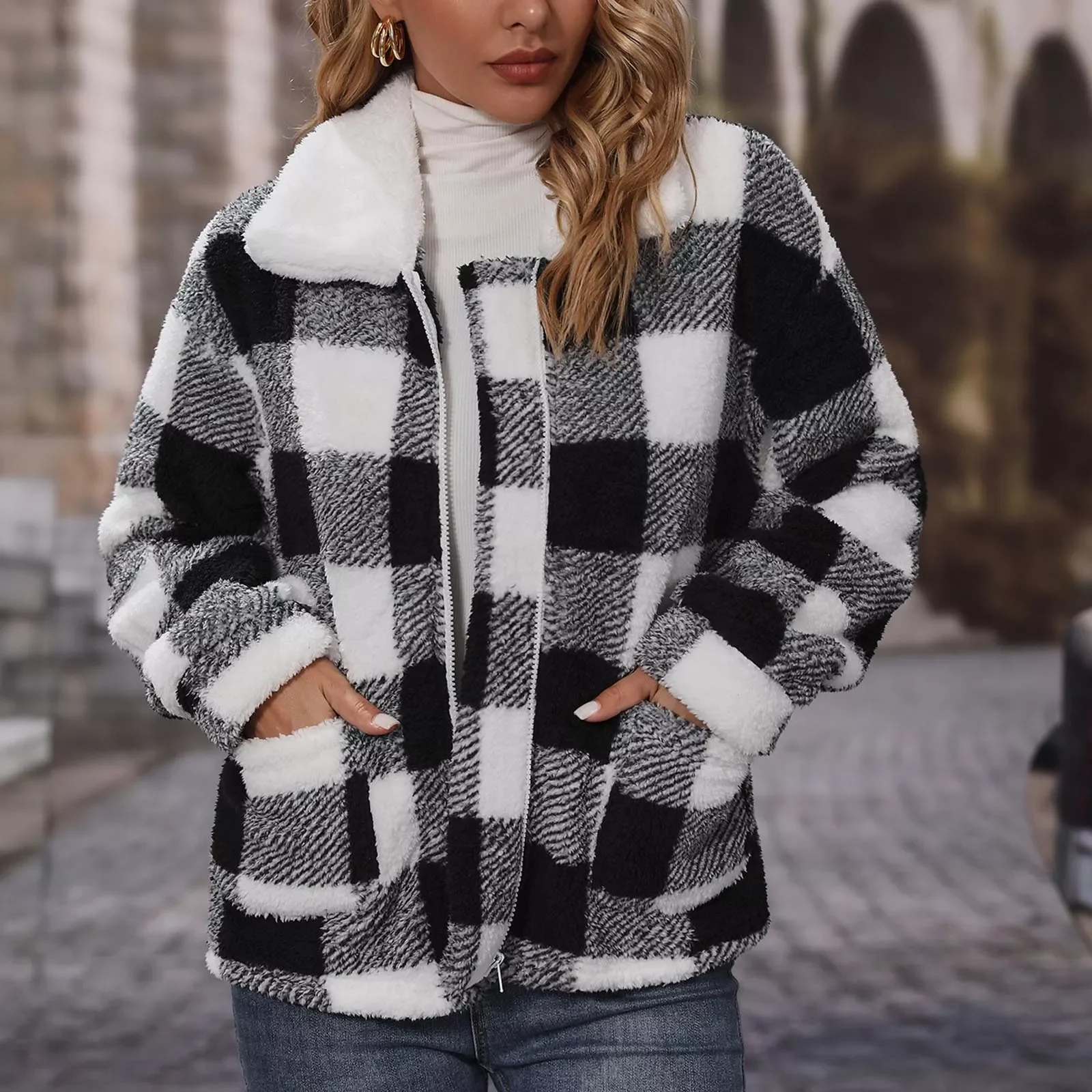 

2022 Womens Fleece Jacket Fuzzy Hooded Coats down Jacket Junior Women Fleece Woman Jacket Soft Jackets for Women Cute
