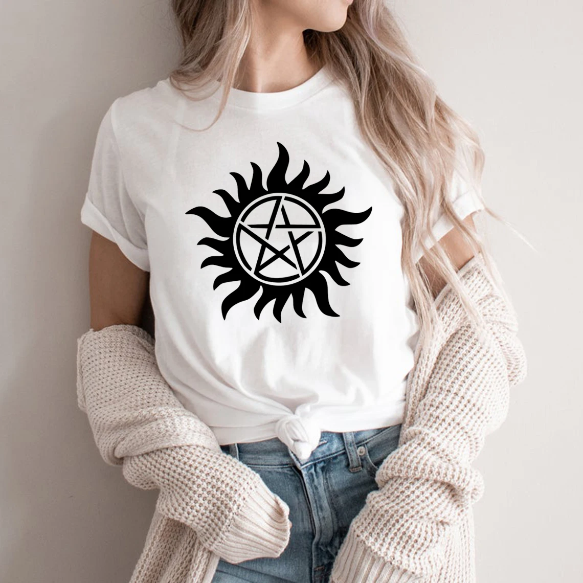 

Anti Possession Supernatural Symbols T-shirt Woman Harajuku Aesthetic T Shirt Graphic Tees Crewneck Women Tshirts Female Tops