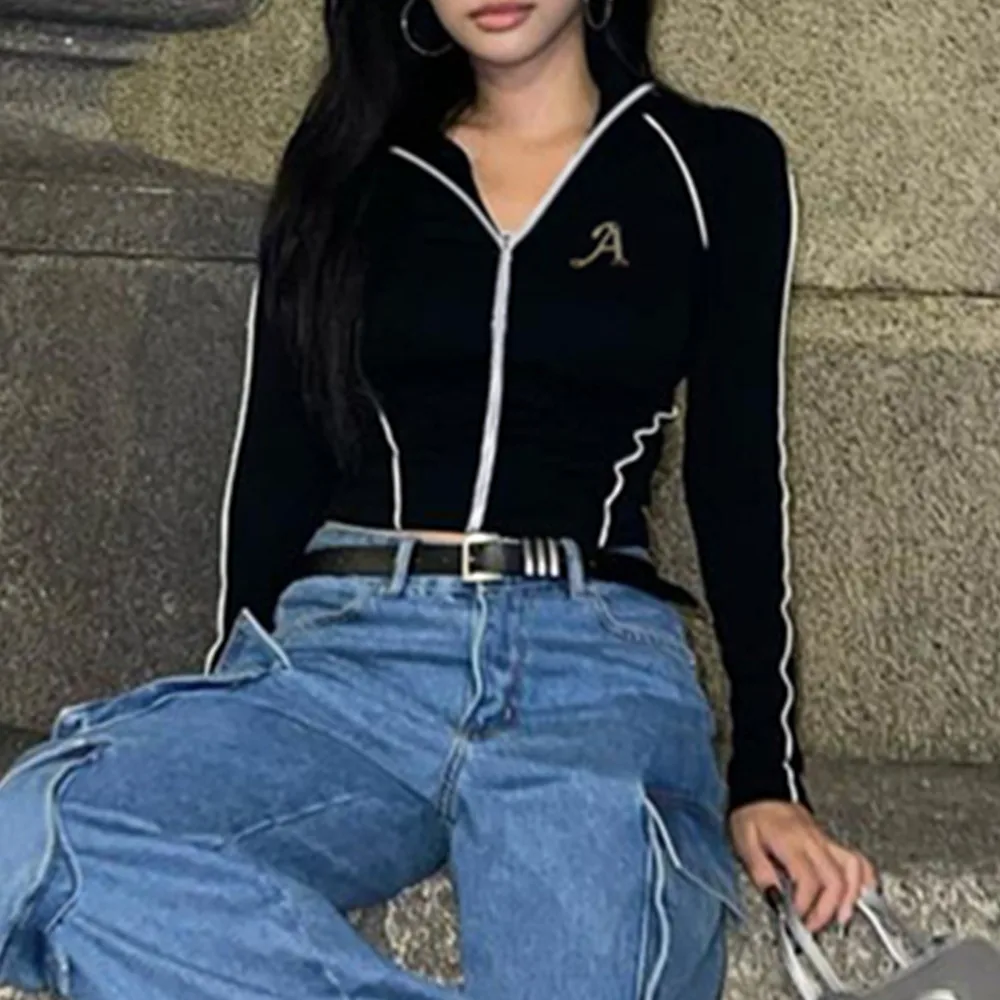 

Women’s Tracksuit Slim Fit Long Sleeved Fitness Coat Yoga Crop Tops Zipper Fly Letter Print Gym Jacket Workout Sweatshirts